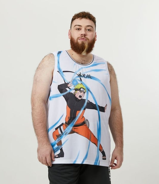 Camiseta esportiva branca com estampa do Naruto