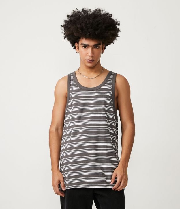 Regata sem mangas listrada cinza em tecido de malha macia