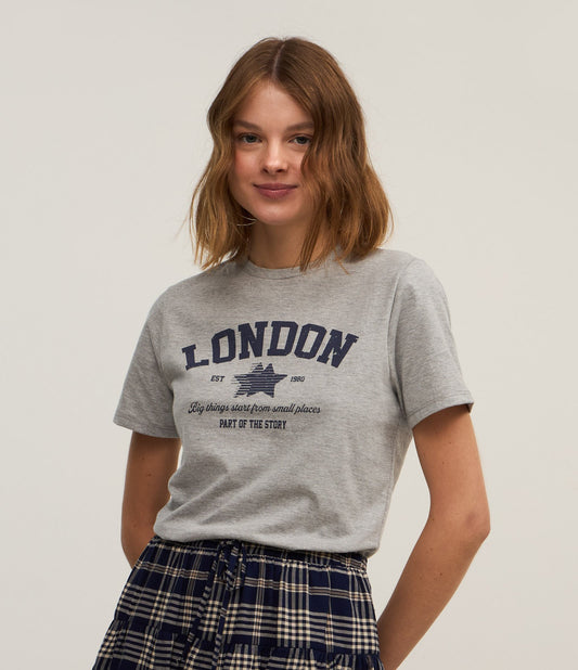 Camiseta cinza de algodão com estampa de Londres