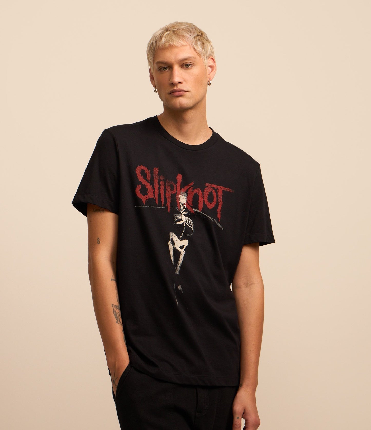 Camiseta Confortável de Algodão com Estampa Gráfica Preta Slipknot