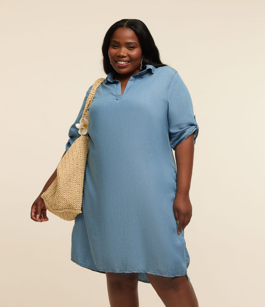 Vestido camisero vaquero azul con bolsillos - Curvas y tallas grandes