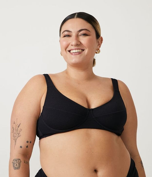 Top bikini a mezza coppa in poliammide nero senza imbottitura - Curve e taglie forti