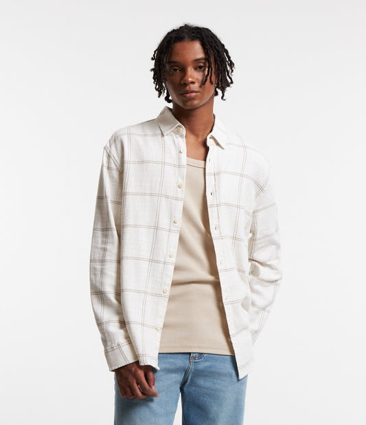 Camisa Tricoline xadrez branca com botões