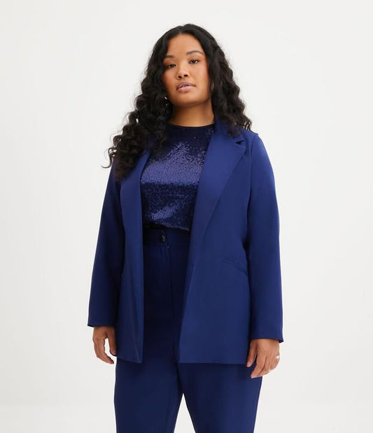 Blazer lungo sartoriale senza bottoni, Curve e taglie forti, blu