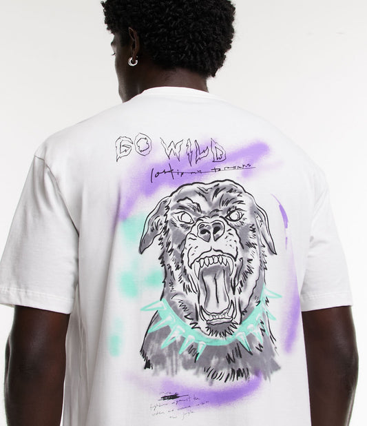 Camiseta descontraída em malha Jersey com estampa de grafite e letras em off-white