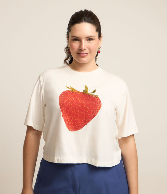 Top con stampa di fragole, taglie forti e taglie forti, bianco