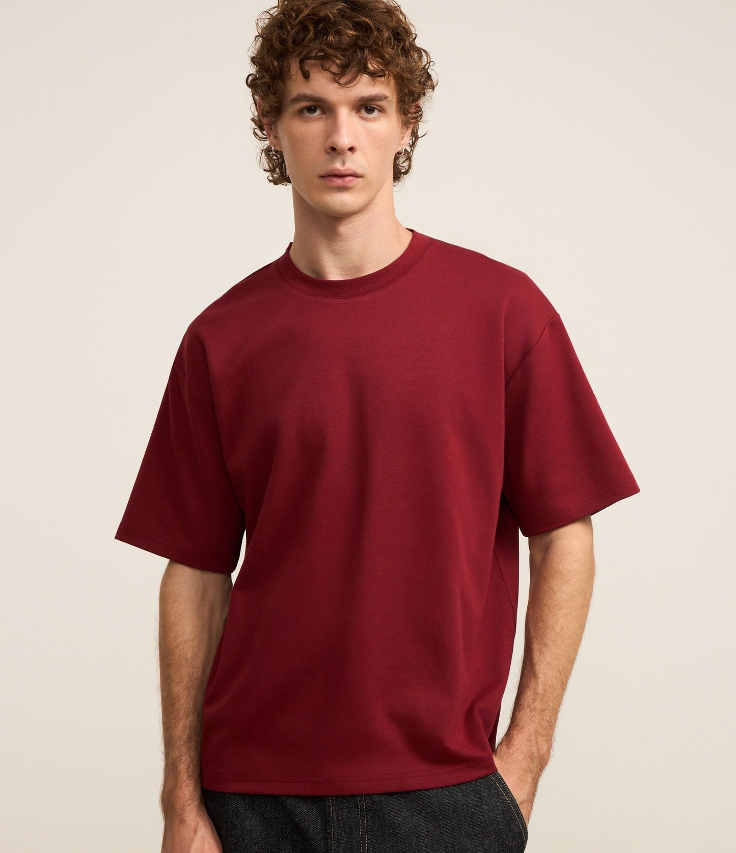 Camiseta Boxy en tecnología Dry y algodón burdeos