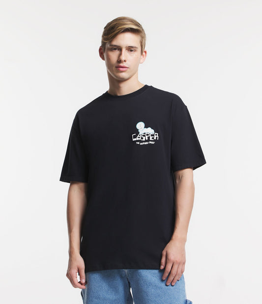 Camiseta relaxada com estampa do Casper e gráfico que brilha no escuro - Preto