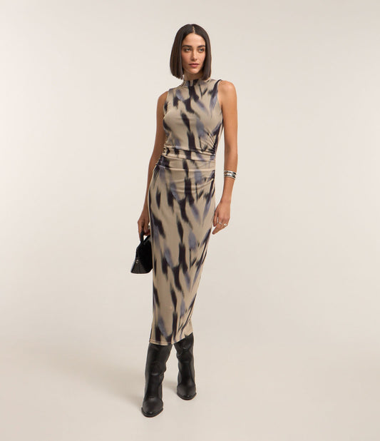 Off-White - Vestito midi a tubino con stampa astratta in tulle