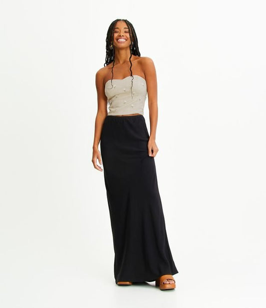 New Black Viscose Midi Skirt Without Waistband (Nova saia midi de viscose preta sem cós)