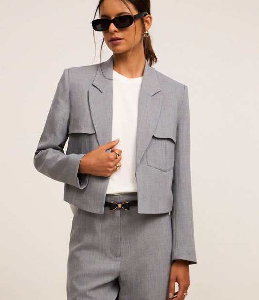 Blazer Cinza Sob Medida com Bolsos Frontais