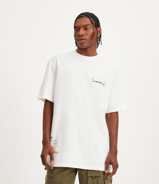 Camiseta relaxed fit beige de punto medio con letras "Storm Machine