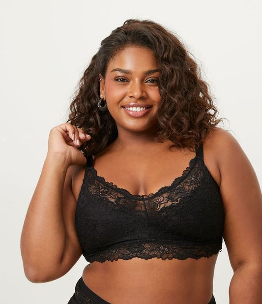 Sutiã de renda preto sem fio e sem enchimento - Curve e Plus Size