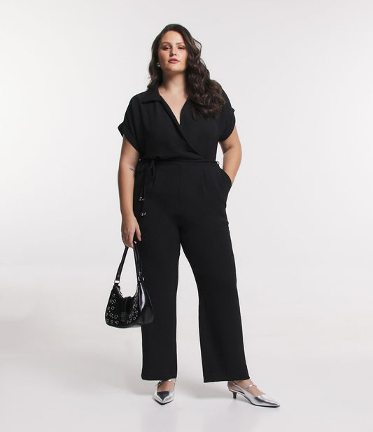 Mono de crepé negro con detalle de lazo trenzado - Tallas grandes y curvas