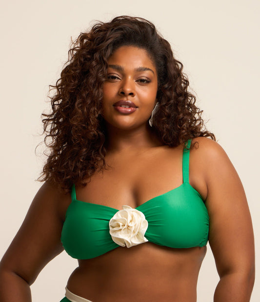 Top bikini a fascia con applicazioni floreali, Curve e taglie forti, verde