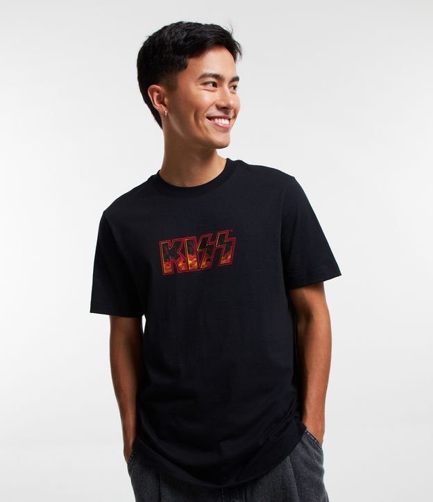 Camiseta de algodão cinza escuro de ajuste regular com estampa de beijo