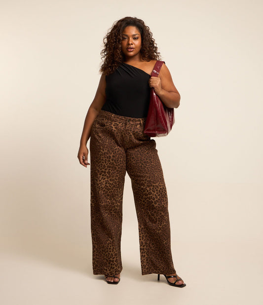 Jeans a gamba larga con stampa animalier in leopardo, Curve e taglie forti, marrone