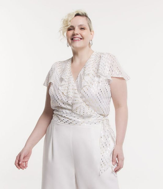 Blusa de crepe com decote cruzado e amarração lateral, Curve & Plus Size, Branco