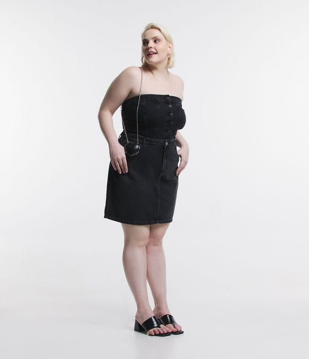 Falda vaquera corta negra con bolsillos Curve & Plus Size