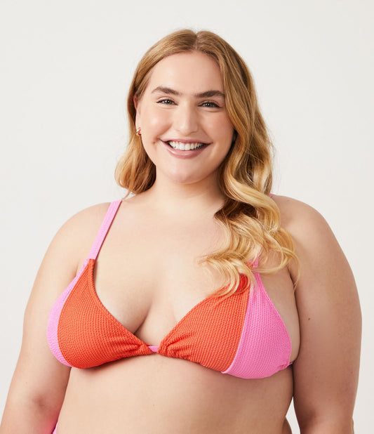 Top bikini a triangolo rosa Curve & Plus Size in poliammide