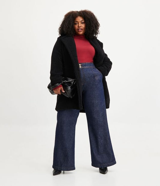Jeans de perna larga com botões na cintura, Curve e Plus Size, azul