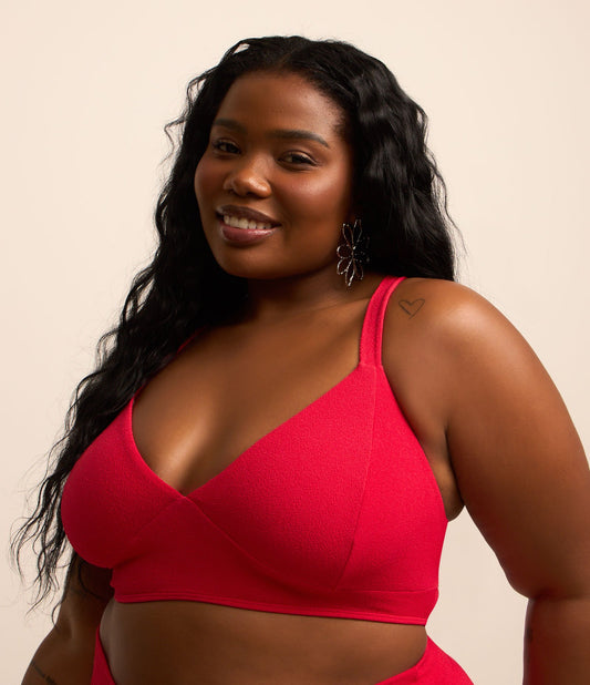Top de biquíni triangular vermelho com amarração, Curve & Plus Size