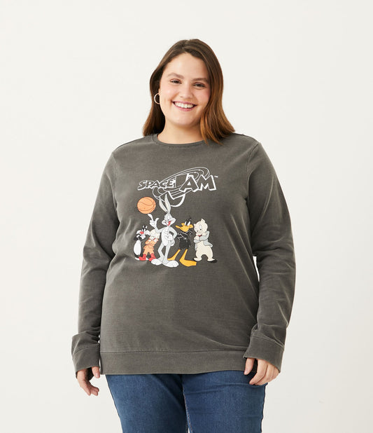 Moletom de manga longa com gráfico Space Jam em preto - Curve e Plus Size