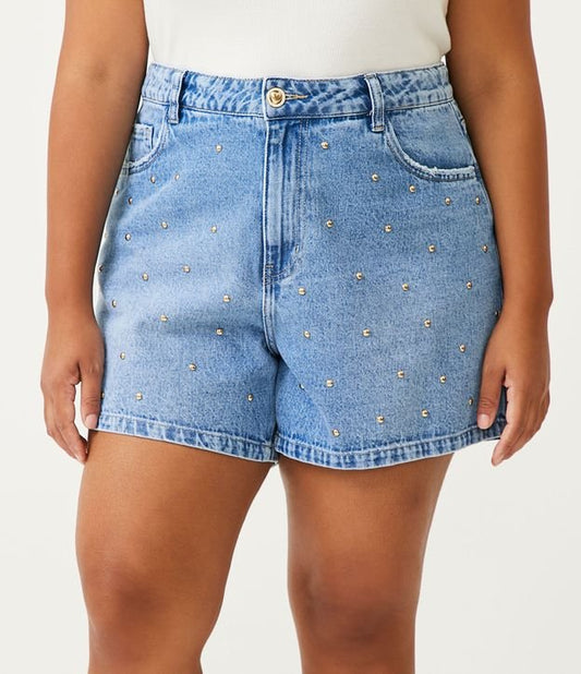 Vaqueros boyfriend con tachuelas azules - Tallas grandes y curvas