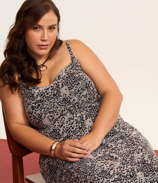Vestido de tule com estampa animal, Curve & Plus Size, cinza