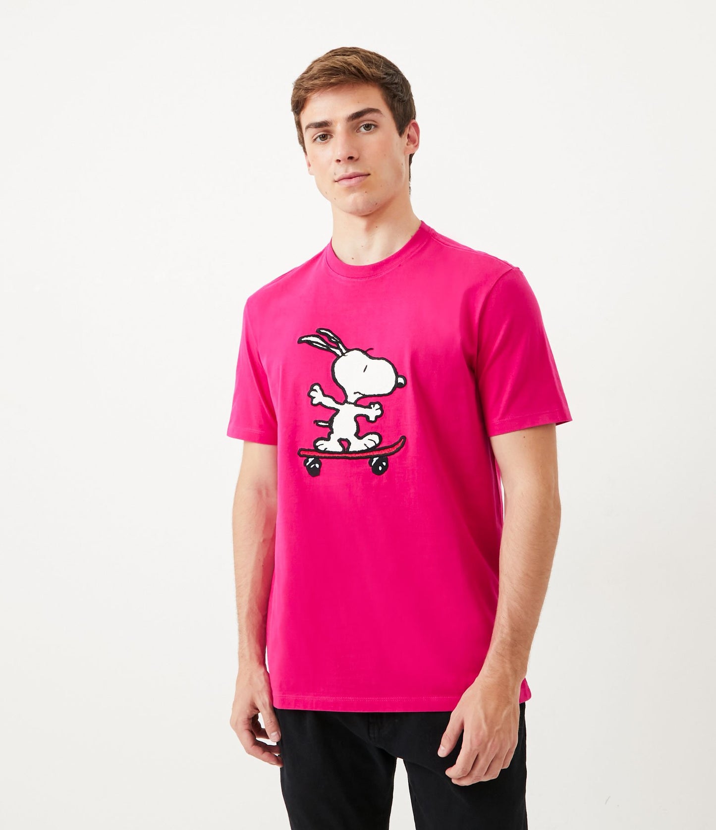 Maglietta in jersey ricamata Snoopy rosa