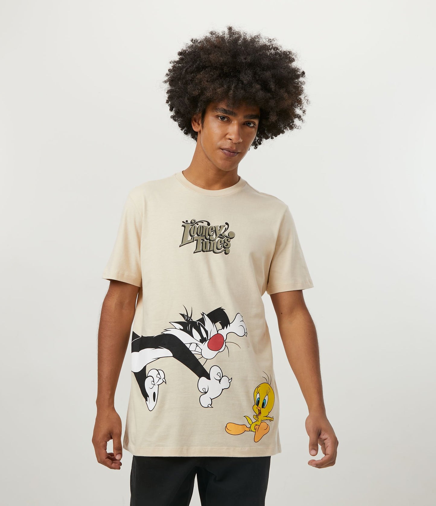 Camiseta de manga corta de medio punto con estampado naranja de Piolín y Silvestre