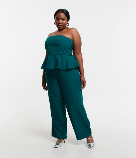 Calças de perna larga com bolsos embutidos, Curve e Plus Size, verde