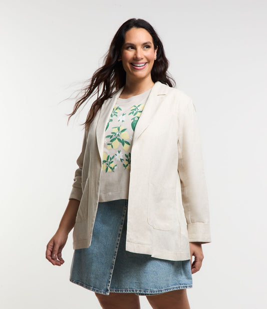 Blazer lungo con effetto lino in beige - Curve e taglie forti