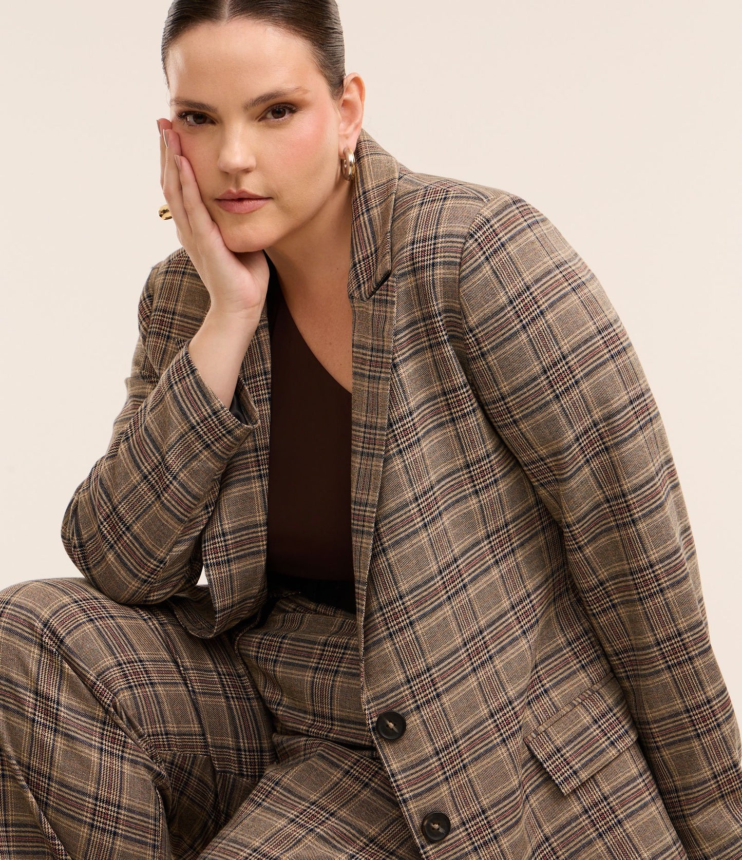 Blazer sartoriale a quadri con tasche - Curve e taglie forti - Grigio