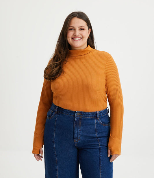 Camicetta dolcevita a coste beige - Curve & Plus Size