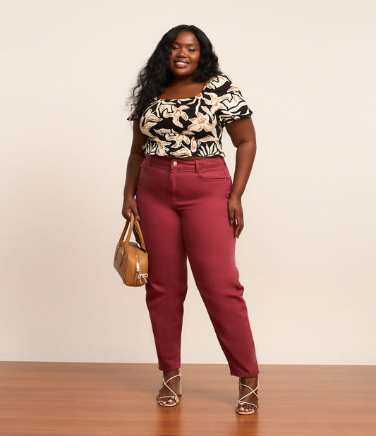Jeans mamma in tessuto Twill, Curve e taglie forti, Borgogna