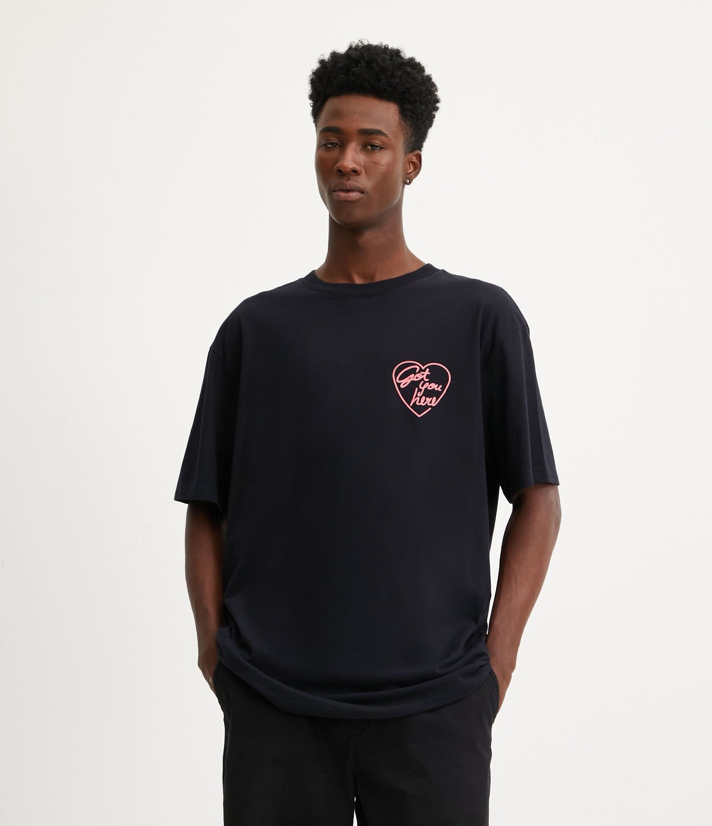 Camiseta relaxed fit de punto negro con letras Valentine Club