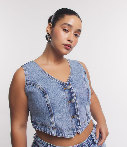 Chaleco vaquero recortado Curve & Plus Size Denim azul
