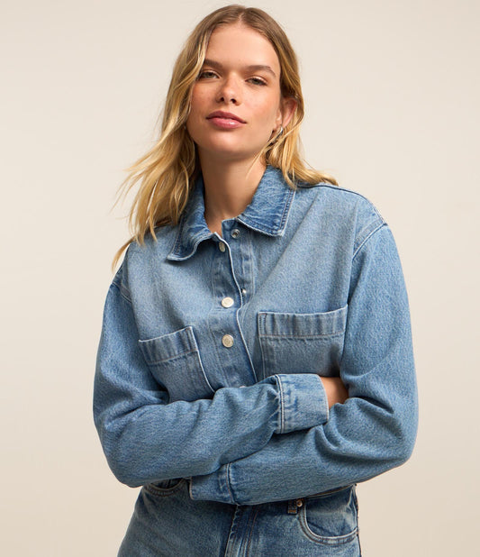 Blue Denim Overshirt with Front Pockets