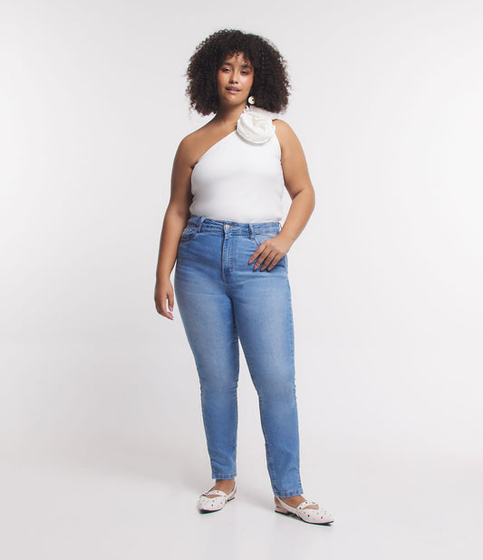 Calça jeans skinny com fenda - Curve e Plus Size - Azul