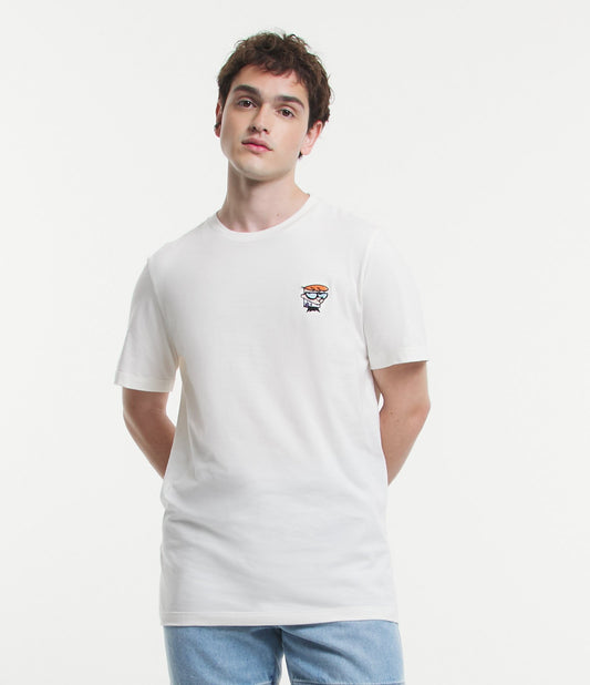Camiseta regular em meia malha com estampa do Laboratório de Dexter - Branco