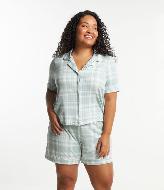 Conjunto de pijama curto de viscose xadrez verde - Curve e Plus Size