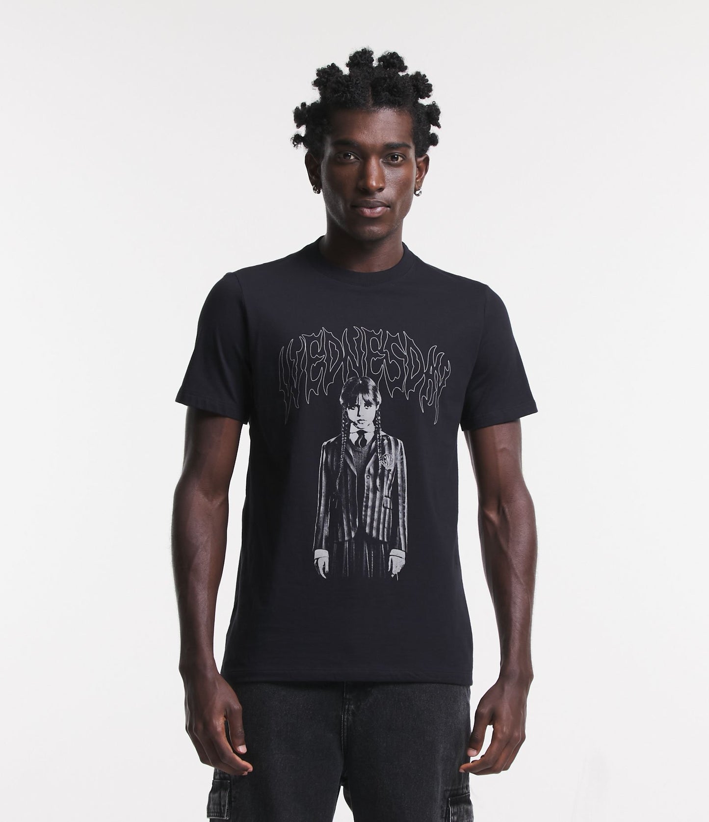 Camiseta regular fit de medio punto con estampado de miércoles negro