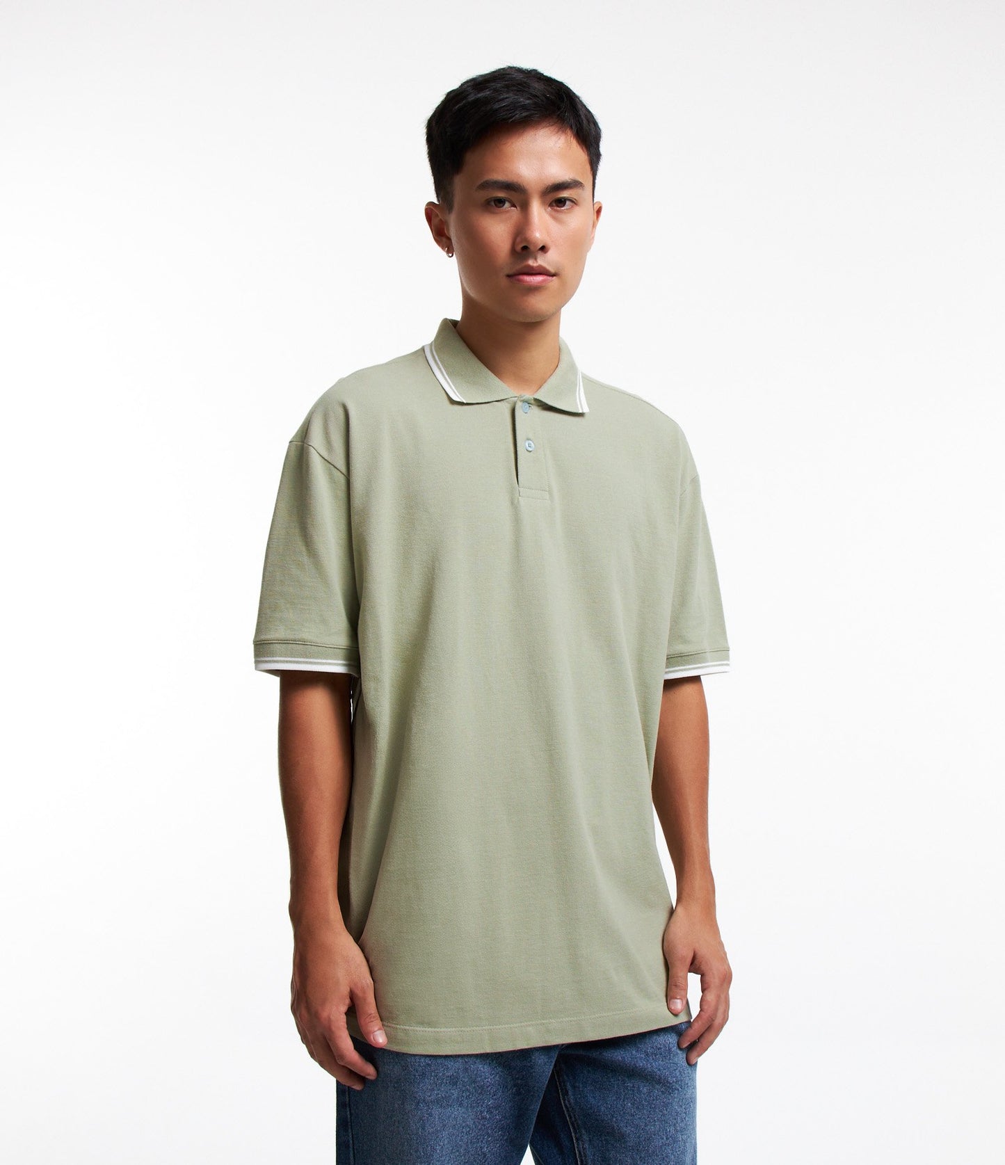 Camisa polo verde Piquet com etiqueta de borracha