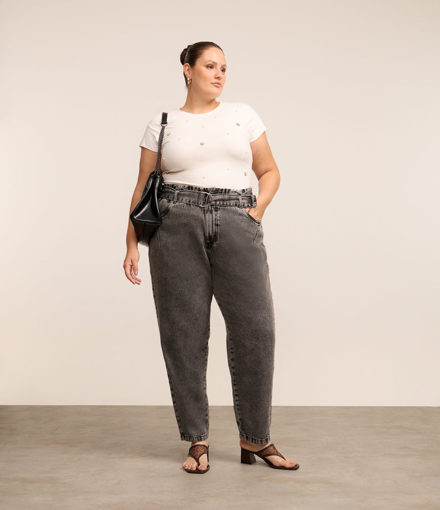 Pantaloni Clochard Jeans con cintura, taglie forti e taglie forti, nero