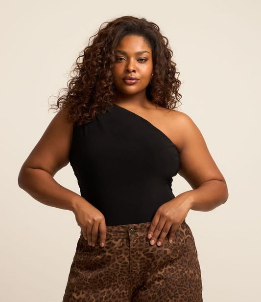 Top off-shoulder in jersey nero Curve e taglie forti