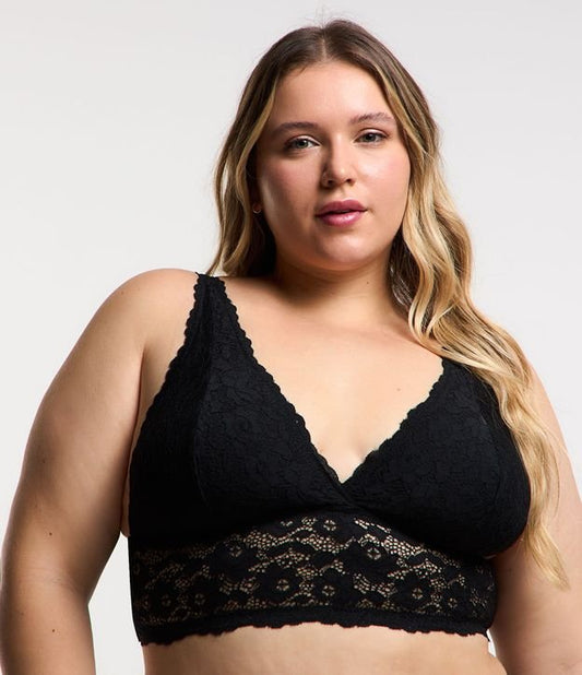 Bralette nera a triangolo in pizzo senza imbottitura - Curve e taglie forti