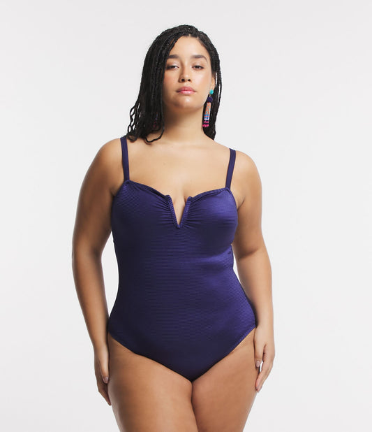 Costume da bagno con scollo a V strutturato Curve e taglie forti Blu