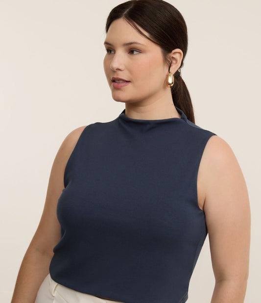 Camicetta in viscosa senza maniche blu scuro con scollo a cappuccio - Curve e taglie forti