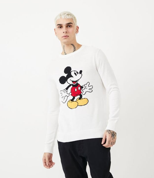 Suéter de algodão bege com estampa do Mickey